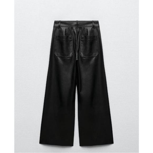 ZARA The Patch Pockets Marine Straight Faux Leather Pants BLACK 4 Ankle Crop - Picture 6 of 15